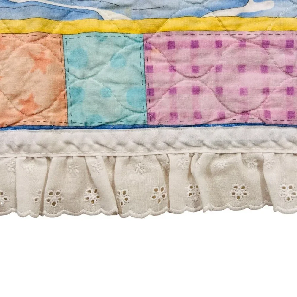 Vtg Noah’s Ark Baby Quilt Pigs Fly Puzzle Piece Bedroom